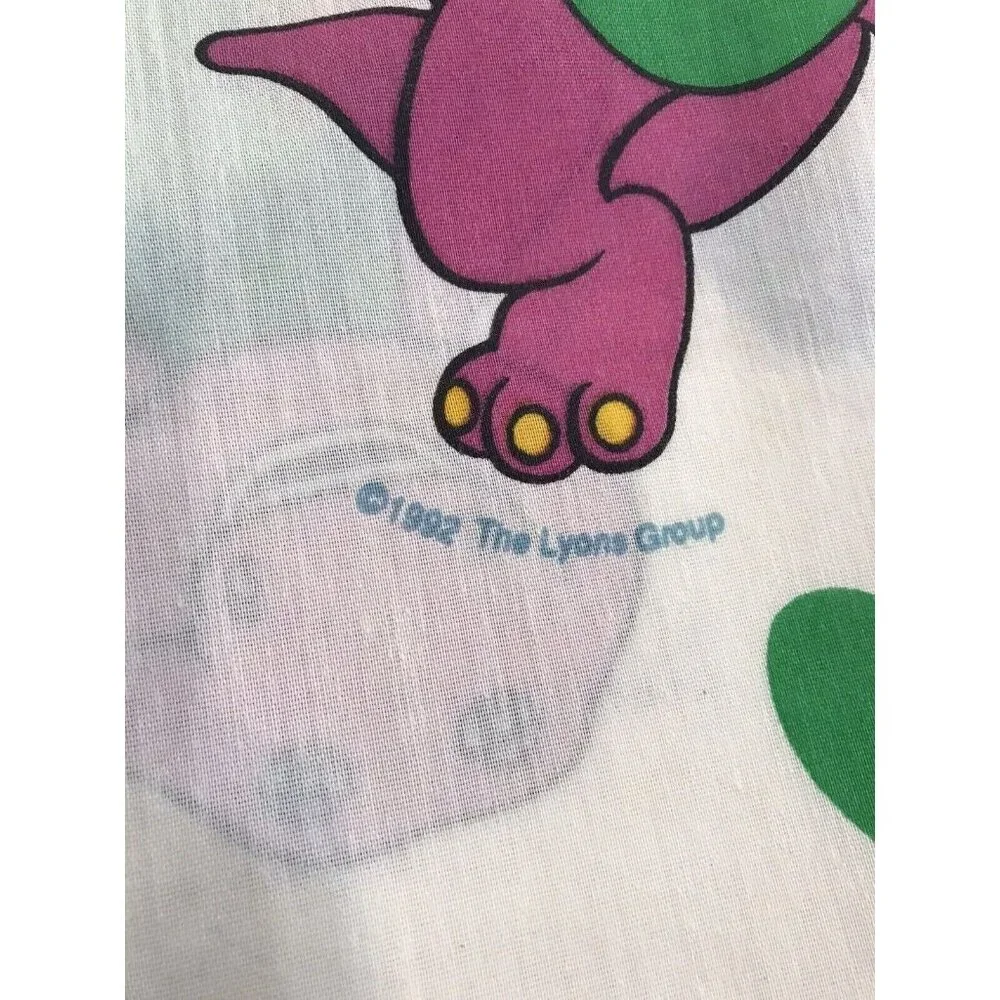 Vintage 1992 Barney Dinosaur Toddler Lot Two Bed Sheet Flat USA Made 90's